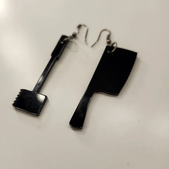 Black Meat Cleaver and Tenderizer Earrings - Picture 2 of 2